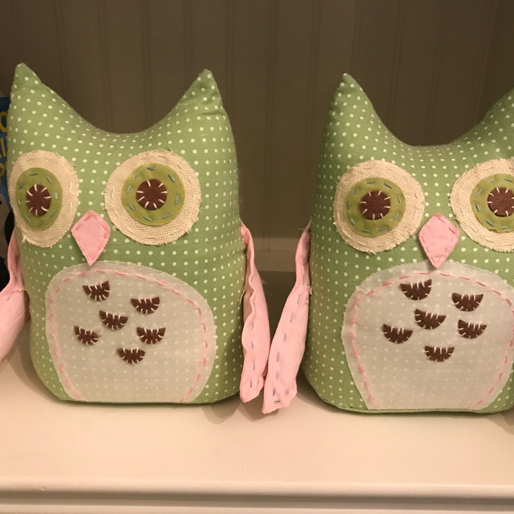 Pottery barn kids owl bookends green polka dot set of 2